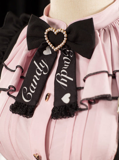 Berry Fleur Sweet Girl Blouse Black Pink Suspender Dress Set