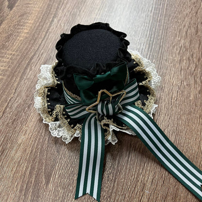 [pre-order Deadline: May 20] Magical Girl Lolita Lace Puff Sleeve Shirt + Black X Green Ribbon Corset Tiered Dress + Mini Hat