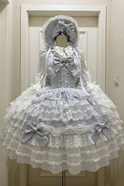 [pre-order] White Sugar Doll Princess Sleeve Suspender Dress Suit + Bonnet Hat