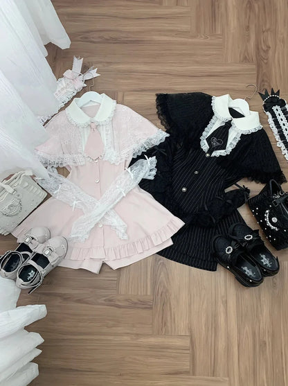 [pre-order Deadline: May 15] Pink Lace Cape Design Tie Color Dress Suit Full Set + Accessories