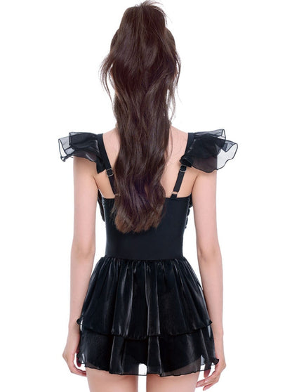 Swing Shoulder Lace Dress Swimsuit
