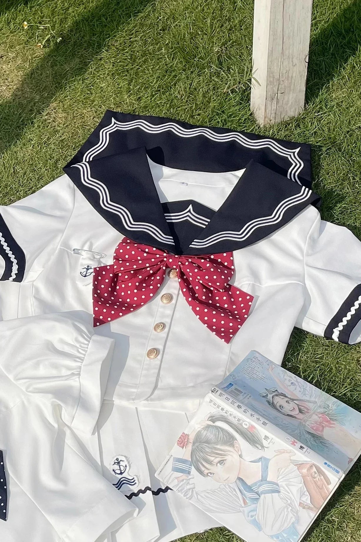 Summer Sea Sailor Top + Skirt + Ribbon Accessory