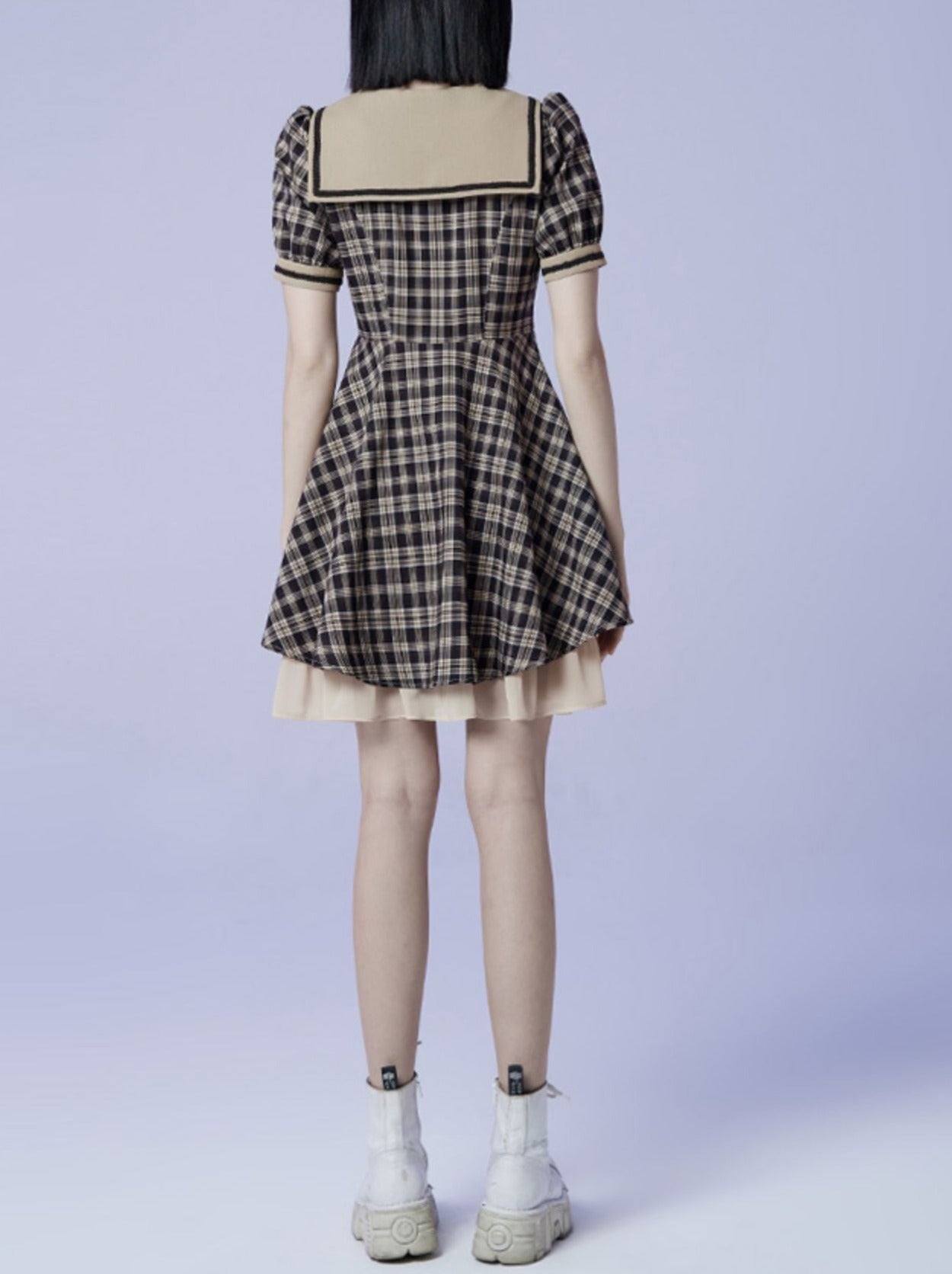 Plaid Bow Sailor Layered Dress