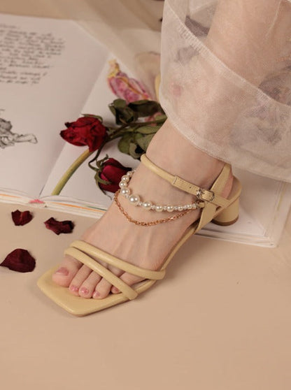 Pearl Chain Strap Square Sandals