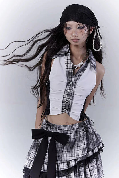 Y2k Dark Patchwork Vest Top