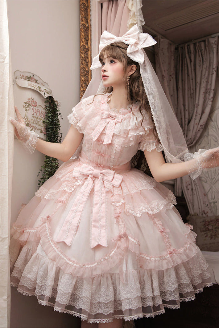 [pre-order] Candy Flavor Flower Lace Tulle Dress + Ribbon Veil