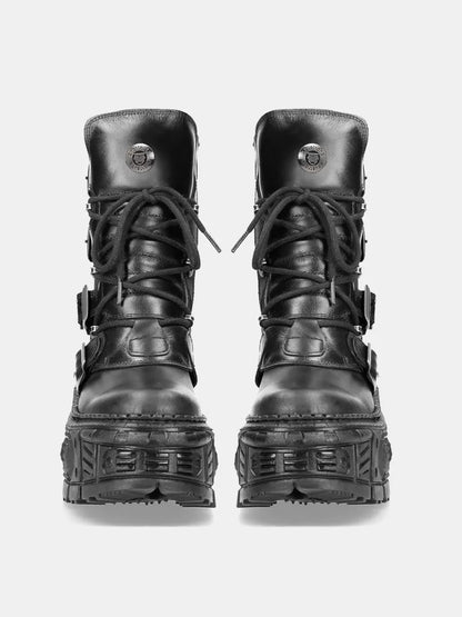 Dark Punk Metal Street Style Power Sole Half Boots
