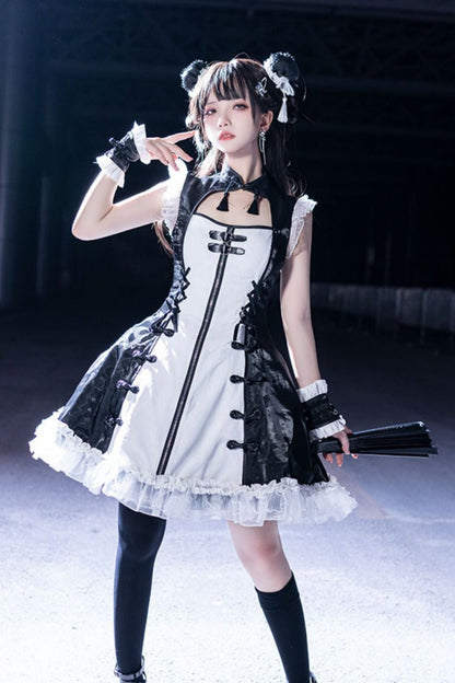 Dark Punk Black White Chinese-style Dress Suit