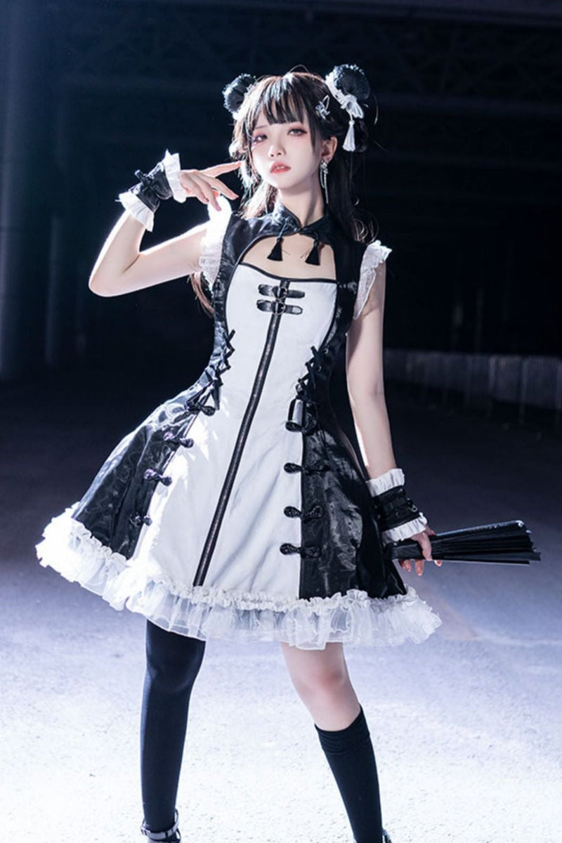 Dark Punk Black White Chinese-style Dress Suit