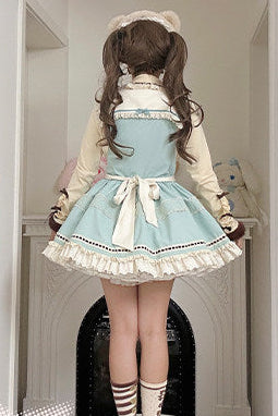 [pre-order Item]chocolate Mint Sailor Collar Girly Maid Dress + Cake Hat