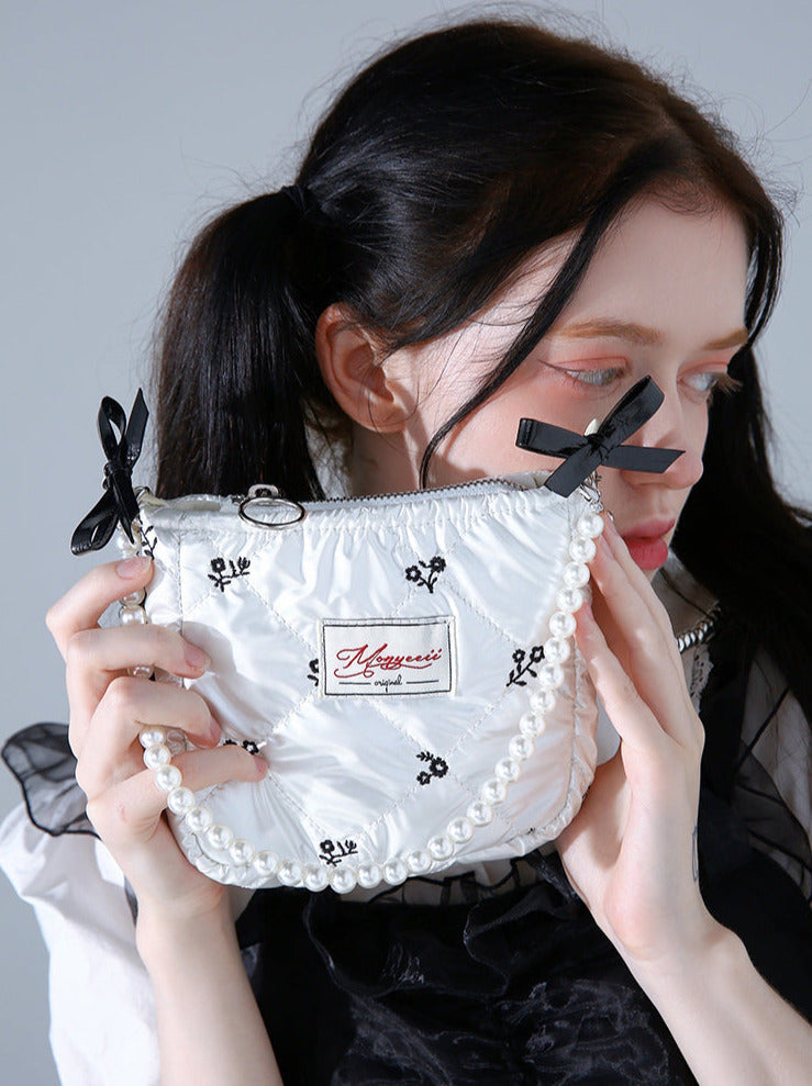 Sweet Fairy Embroidery Pearl Strap Mini Shoulder Bag
