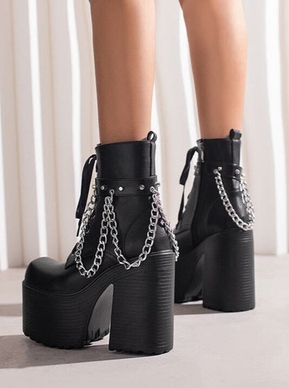 Gothic Rivet Chain High Heel Short Ankle Boots