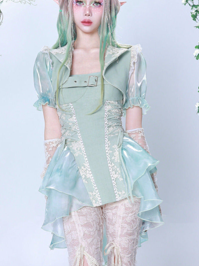 Fairy Fragrance Turquoise Green Tiered Suspender Dress