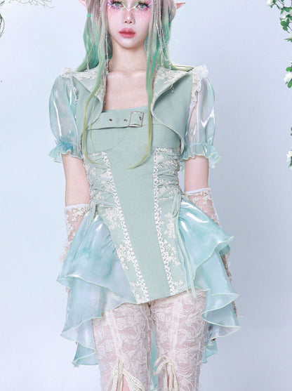 Fairy Fragrance Turquoise Green Tiered Suspender Dress