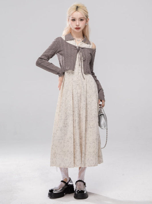 Petit Custom Cocoa Cheese Zipper Shirt Collar Dress + Wool Jacket