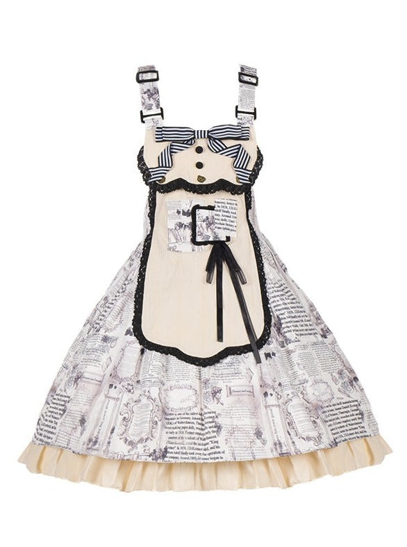 Retro Doll Apron Print Suspender Skirt Dress