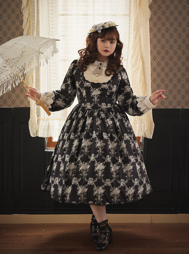 [pre-order] Antique Flower Wall Lolita Retro Cake Pendant Dress