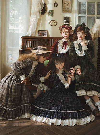Retro Girl Volume Check Lolita Dress [pre-order]