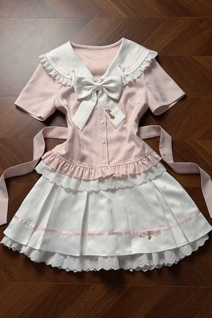 Girly Preppy Sailor Top + Skirt