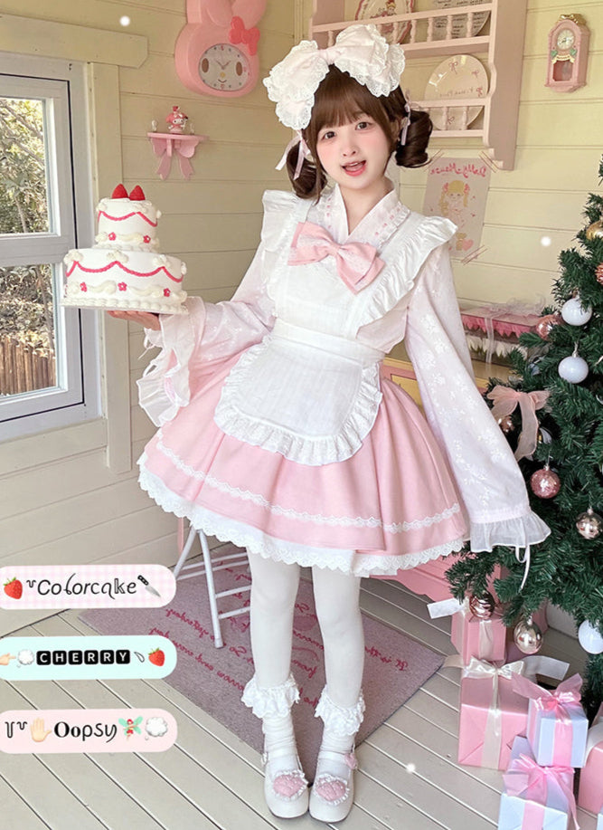 Cherry Maid Girly Top + Flare Skirt + Apron