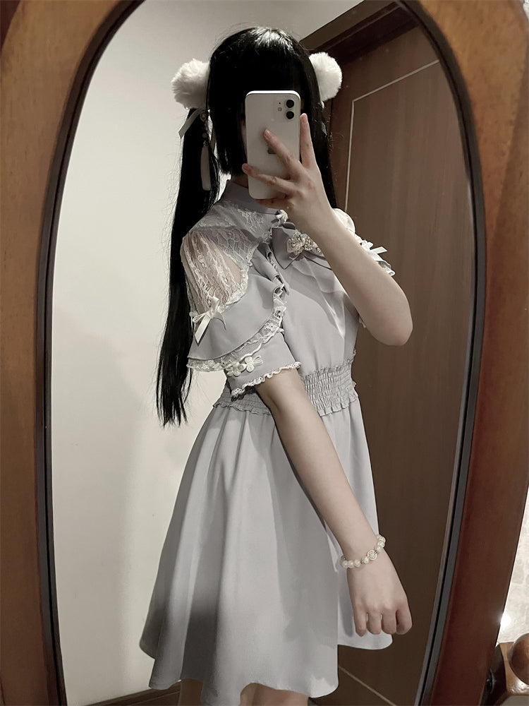 Chinese-style Lace Ribbon Off-shoulder Dress