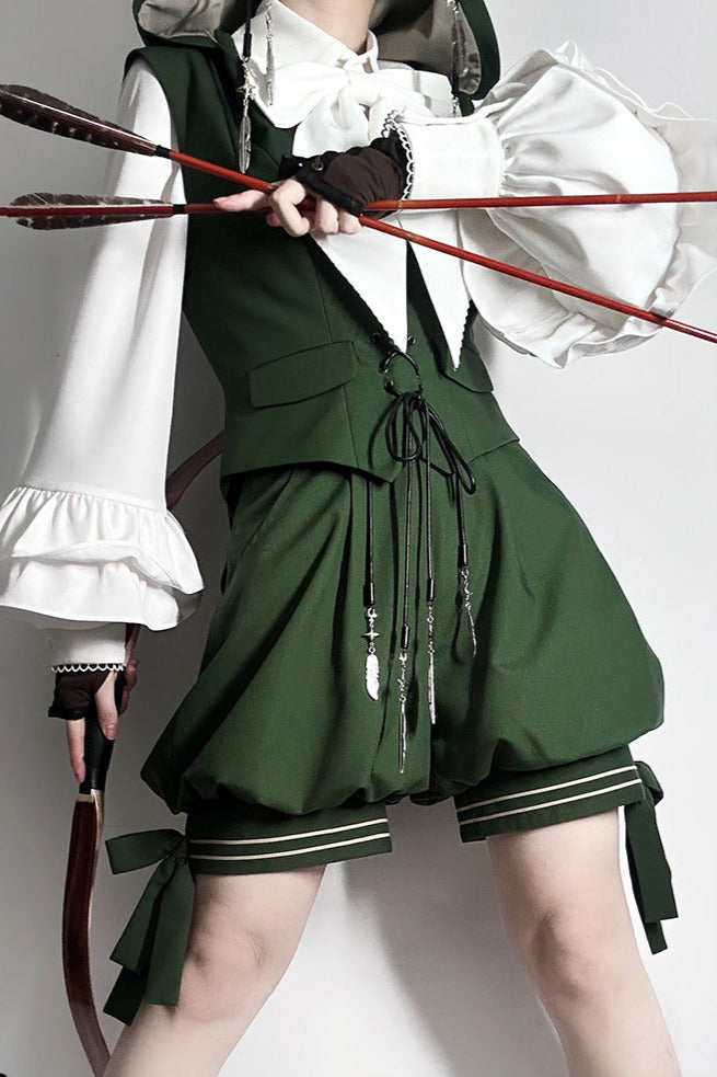 Bunny Ears Hoodie Vest + Shorts + Cape Feather Green Prince Cordage