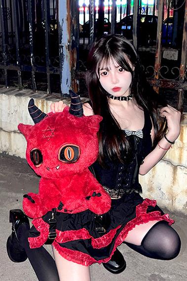 Death Black White and Red Devil Dark Punk Plush Backpack