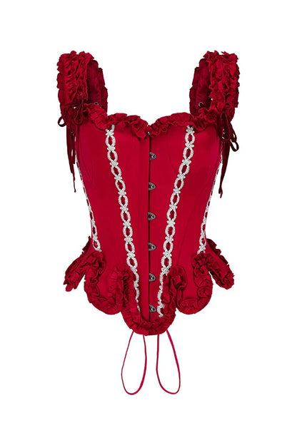 Lace Maid Retro Red Corset Top + Flare Skirt