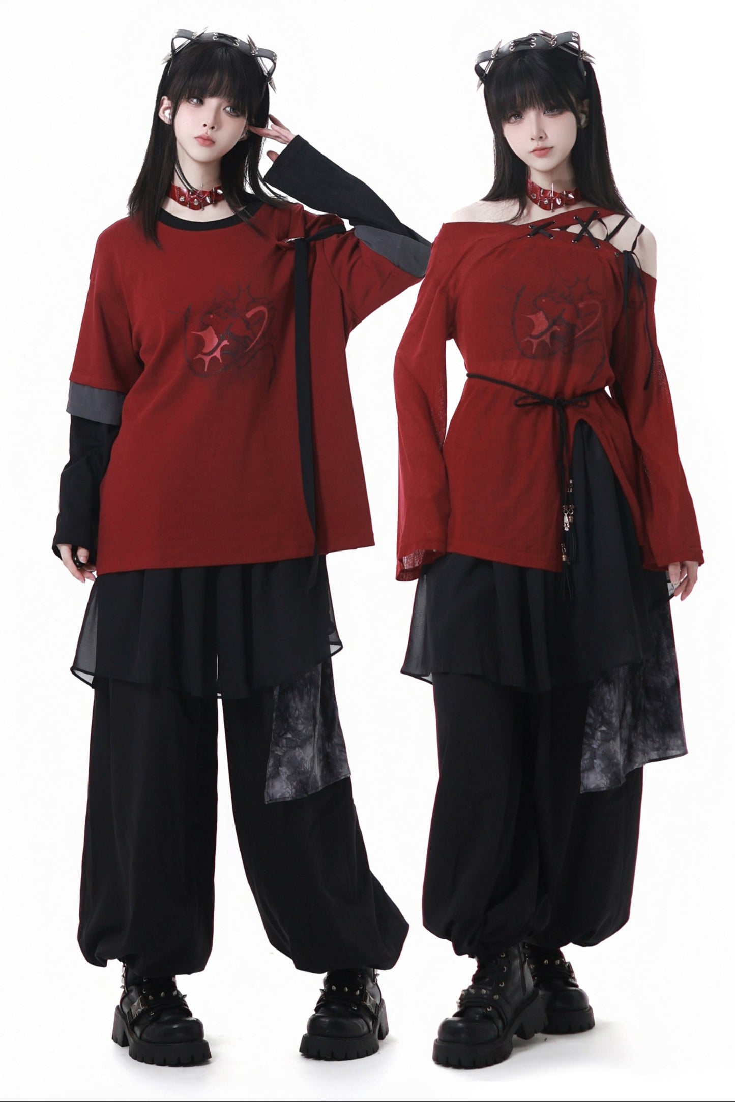 Paneled Mode Red Top + Mode Pants + Rose Belt