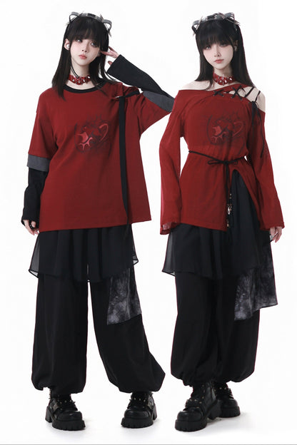 Paneled Mode Red Top + Mode Pants + Rose Belt