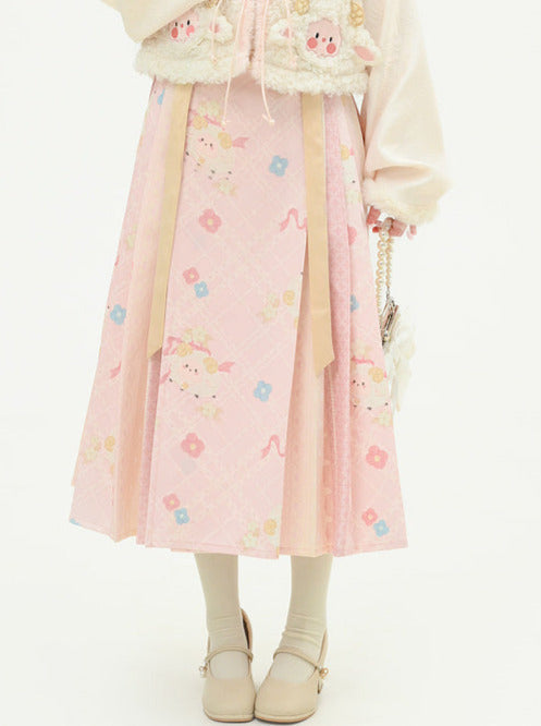 Chinese-style Retro Sheep Fur Vest + Pleated Skirt