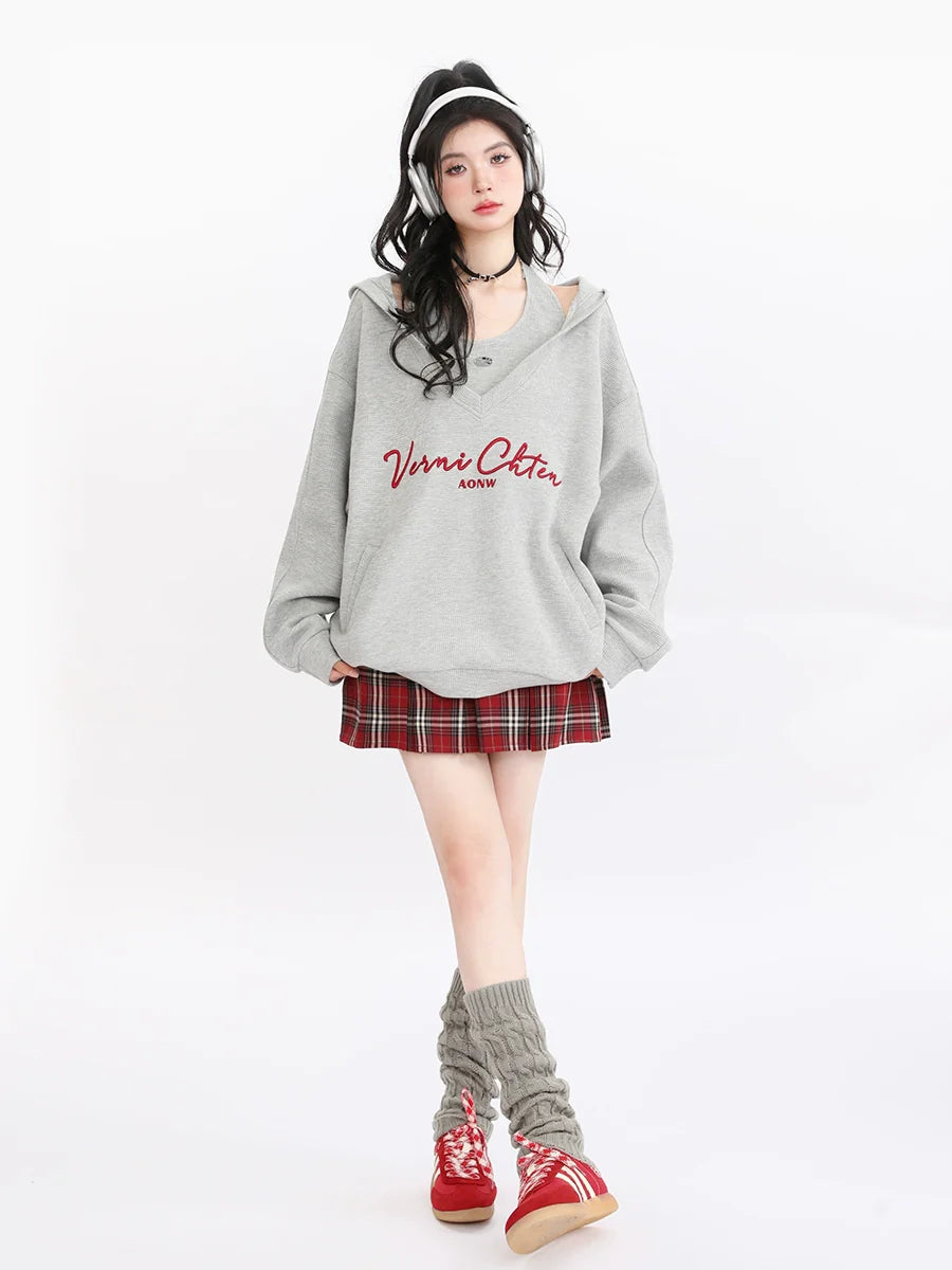 American Retro Sweatshirt Hooded Loose Oversized Two-piece Set