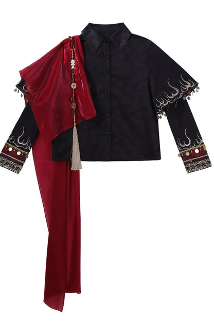 Fire China Long Coat + Top + Long Skirt