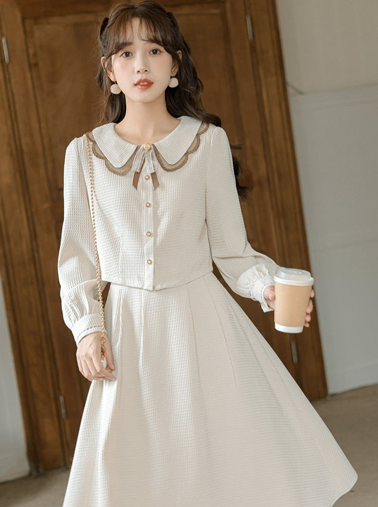 Retro Girly Short Shirt + Flare Skirt