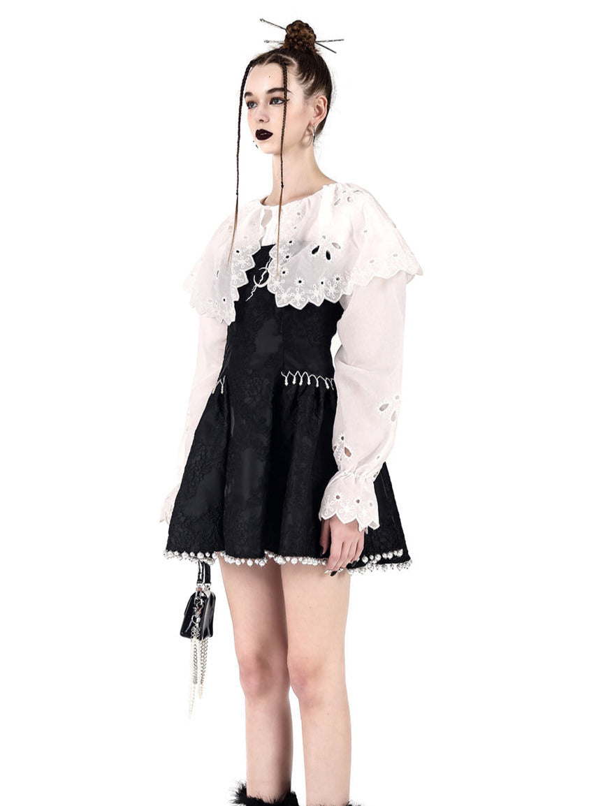 Electric Moon Dark Flower Embroidered Tube Top Pearl Dress