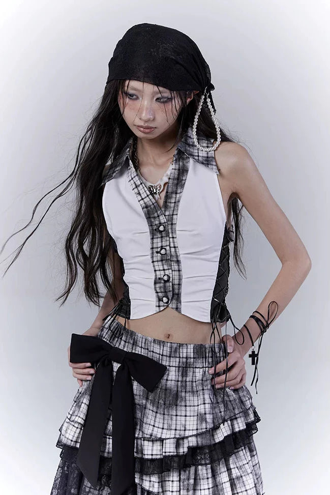 Y2k Dark Patchwork Vest Top