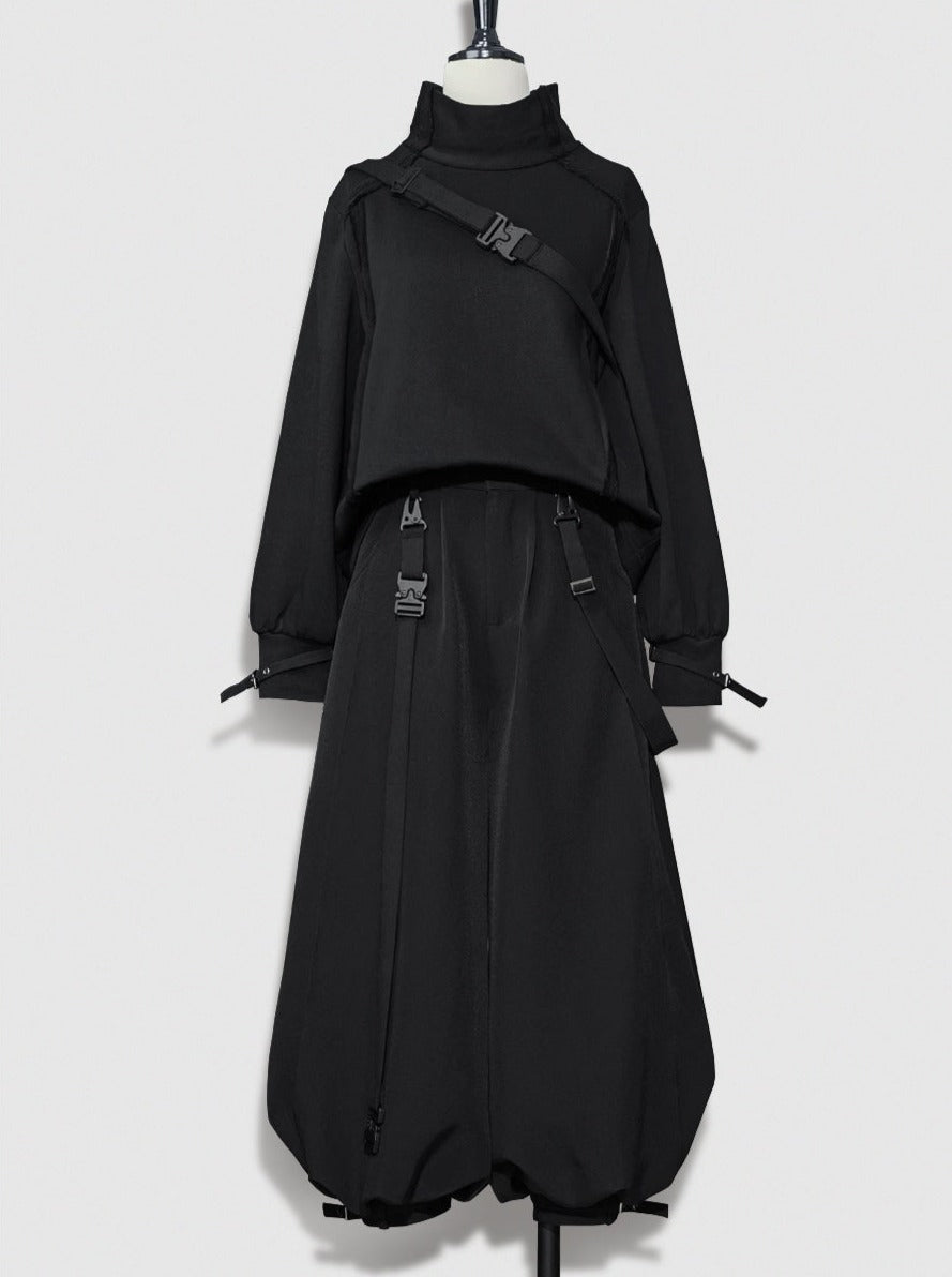 Dark Cool Jacket + Capri Pants + Hooded Scarf