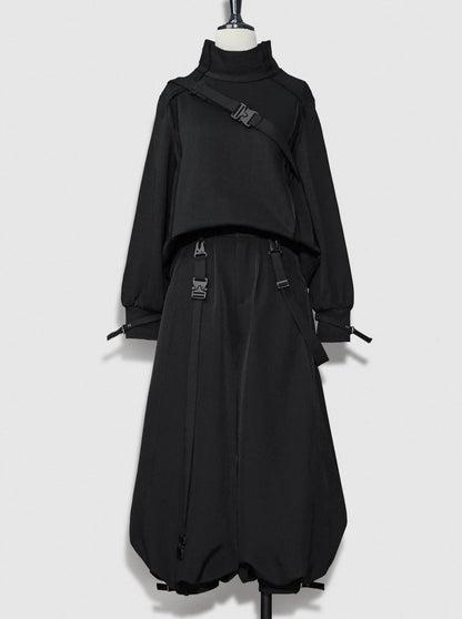 Dark Cool Jacket + Capri Pants + Hooded Scarf