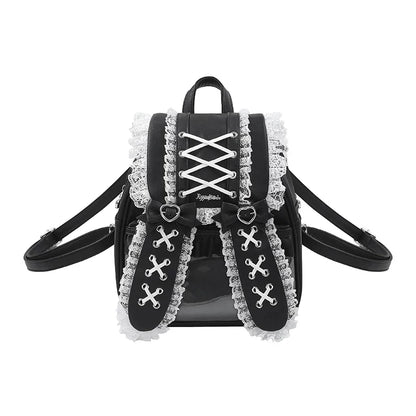 Lace-up Dark Kawaii T-shirt + Skirt + Bag + Hair Accessories
