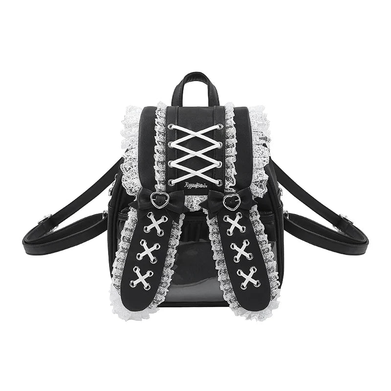 Lace-up Dark Kawaii T-shirt + Skirt + Bag + Hair Accessories