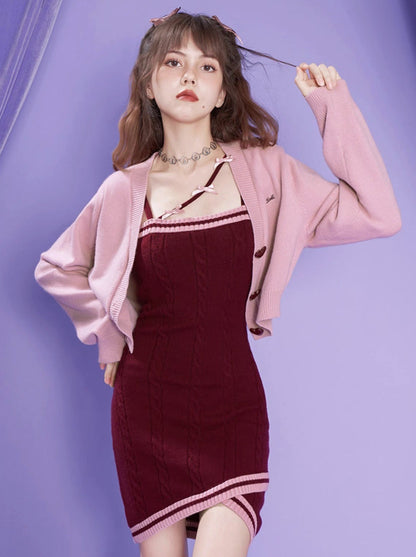 Romantic Pure Desire Knit Cardigan Dress Set