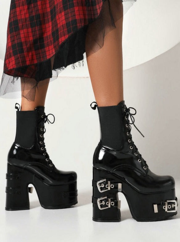 Punk Metal Belt Buckle Elastic Gothic Short Boots