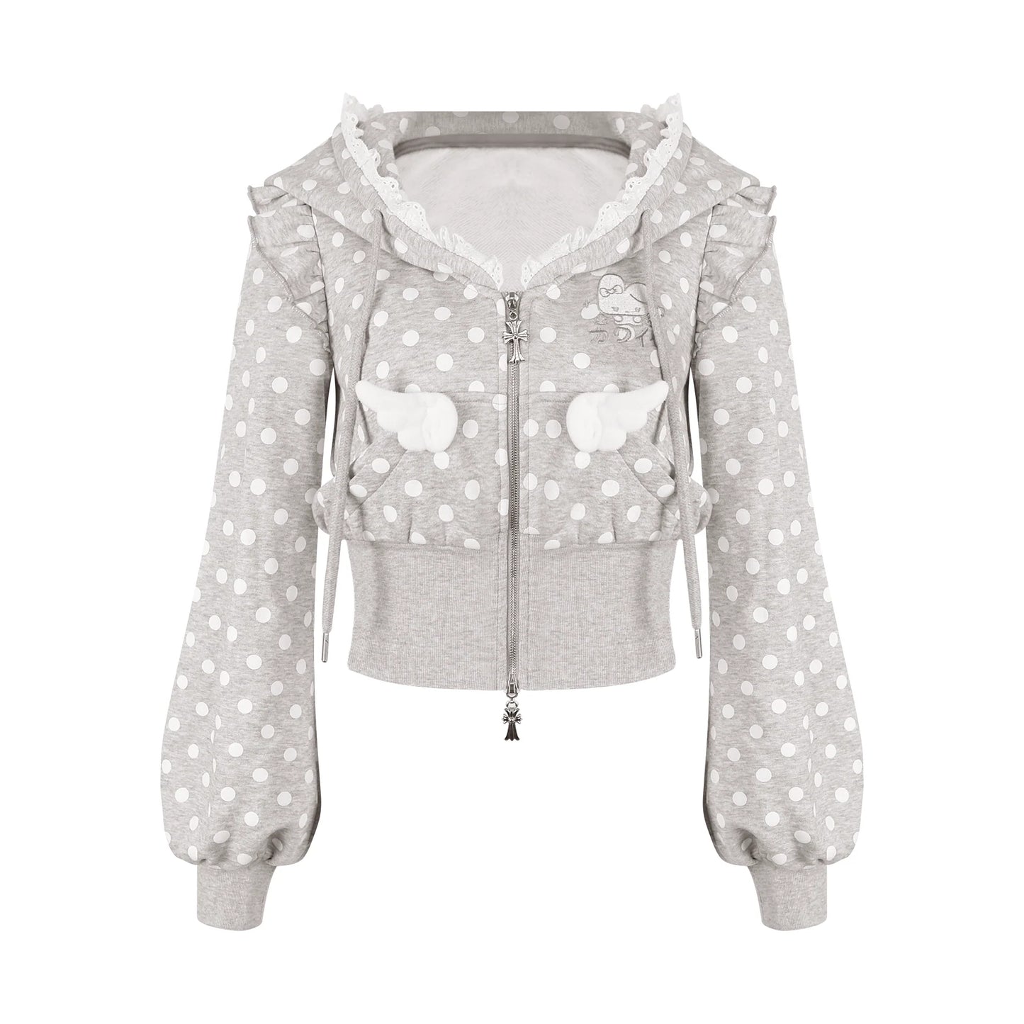 Dot Bunny Hooded Hoodie + Tiered Skirt