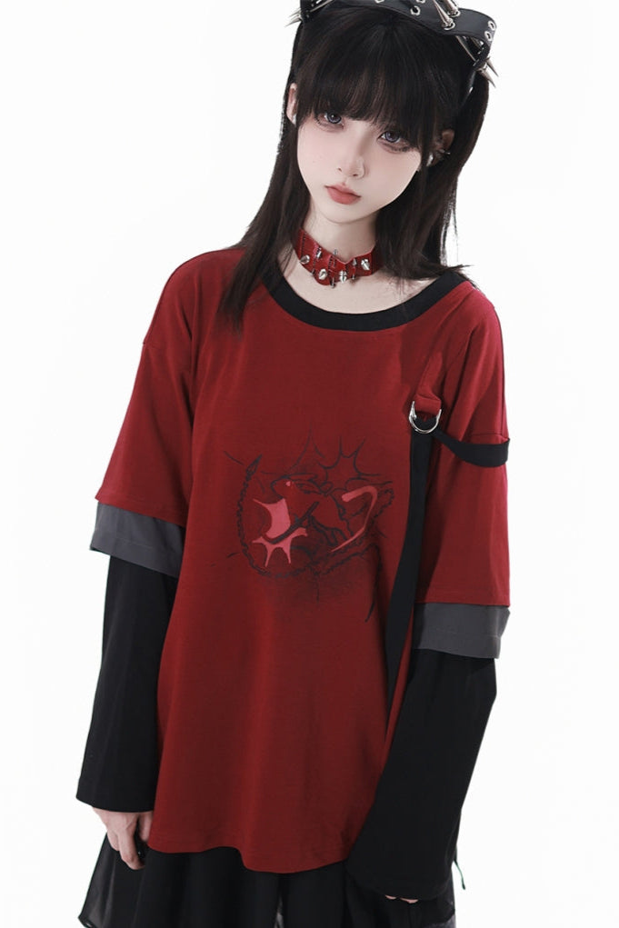 Paneled Mode Red Top + Mode Pants + Rose Belt