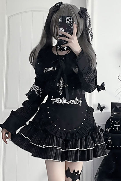 Light Asia Dark Slim Long Sleeve Top + Faux Apron Short Skirt