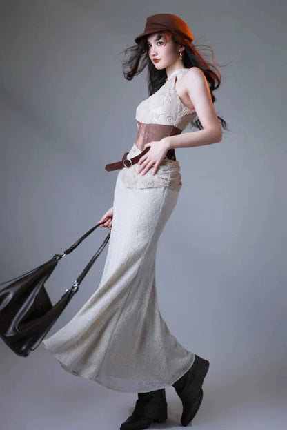 White Lace Sheer Mode Dress