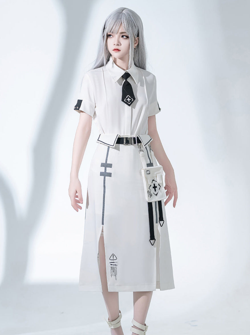 A Line Skirt Design Cape Suit [hoodie Cape + Shirt + Skirt + One Shoulder Cape]