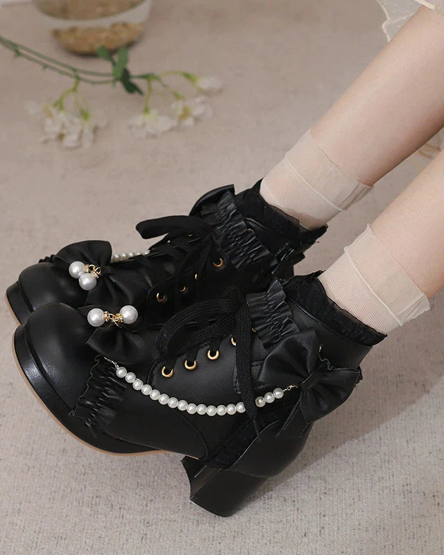 Pearl Ribbon Sweet Lolita Boot