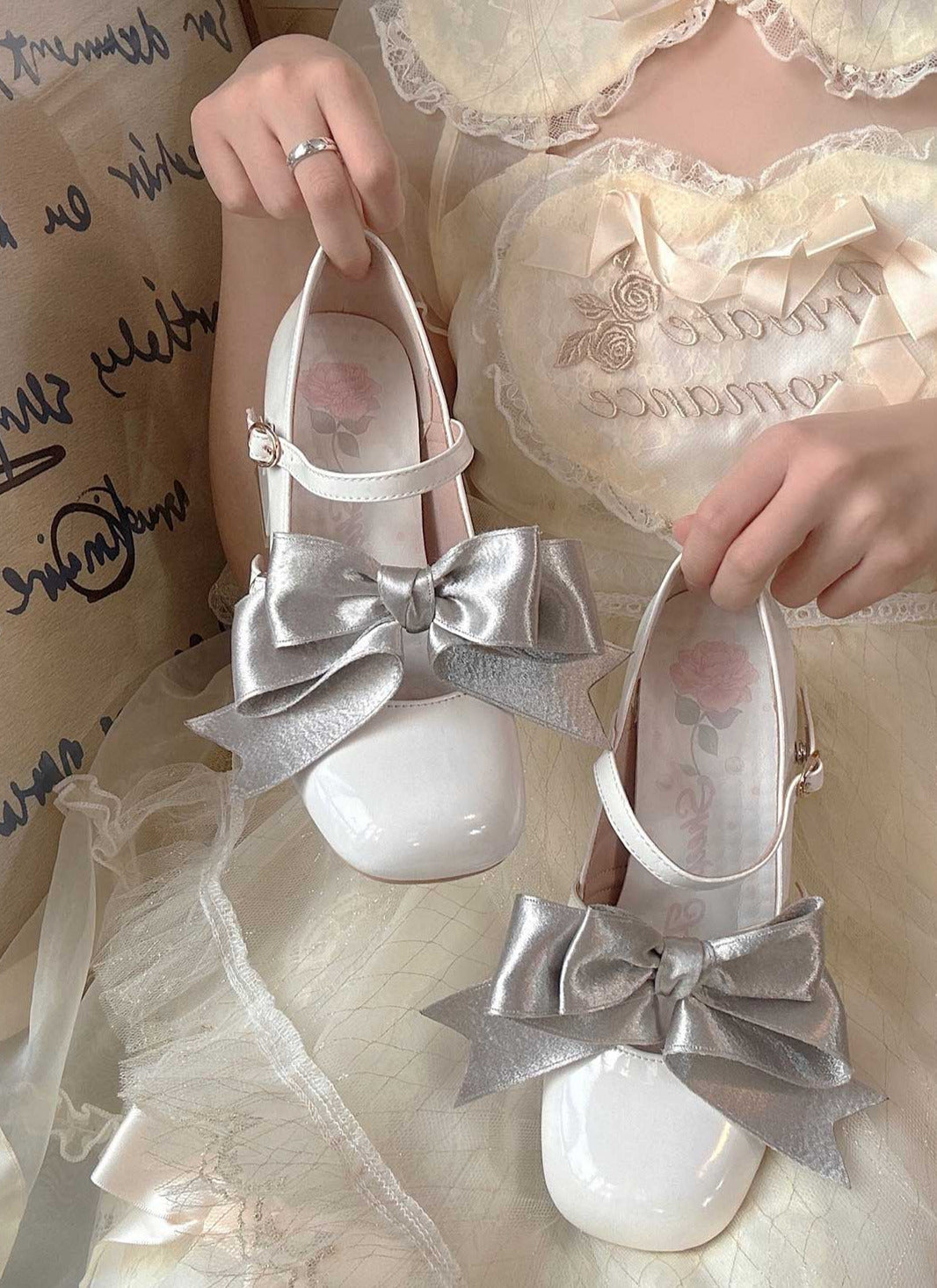 Ribbon Open Heart High Heel Lolita Shoes [jewel Ribbon/normal Ribbon]