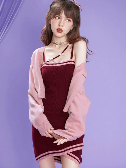 Romantic Pure Desire Knit Cardigan Dress Set